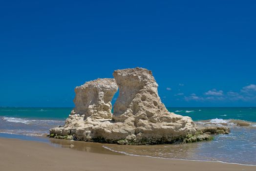 Limestone Rock Formation along the coast of Pozzallo, Italy. 