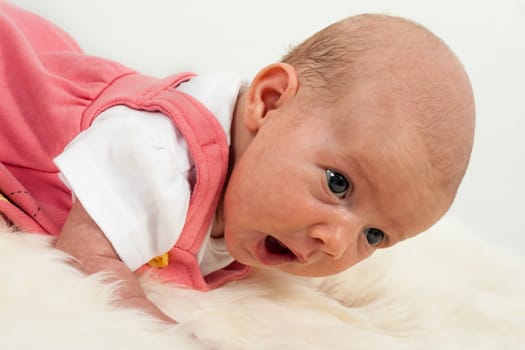 baby on white sheep's clothing.