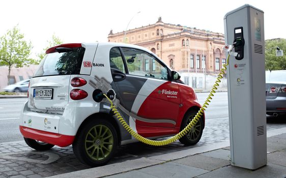 HAMBURG - MAY 30: Electro car is charging in the street on May, 26, 2012 in Hamburg, Germany.