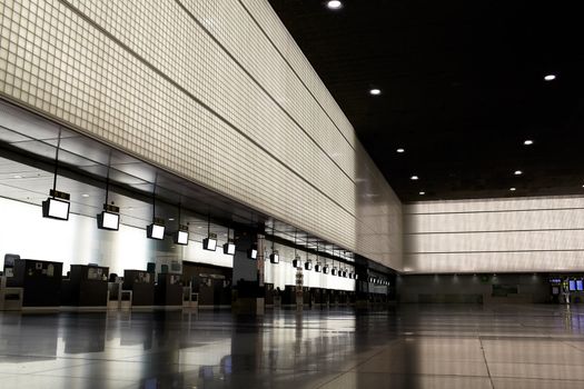 Empty airport lounge with clear info screens