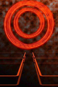 Abstract Matrix or Tron Style Background in Orange and Black with Grid.