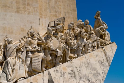 Close-up view of the Discoveries Monument in Lisbon, Portugal.