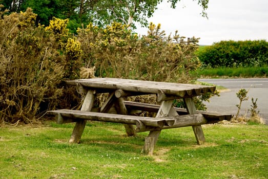 Empty Picnic Bench by the roadside.