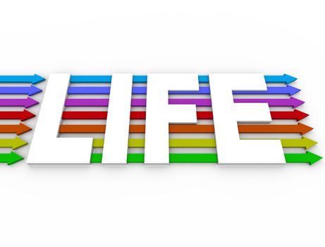 Diversity and peace in society and global harmony are represented by colorful arrows and the word Life showing progress toward co-existence