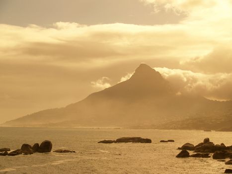 Lions head, just out of Cape nTown, south Africa, appearing very sepia like on a misty day