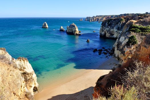 High view of Pinhao Beach in Lagos, Algarve, Portugal