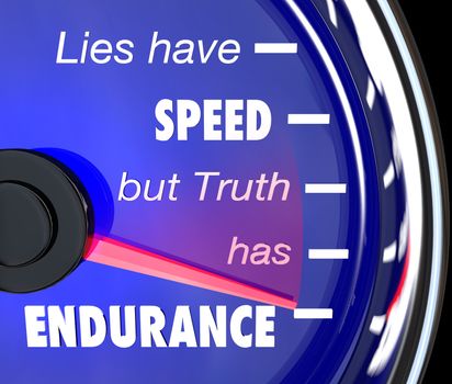 A speedometer with the words or saying Lies Have Speed But Truth Has Endurance to symbolize the merit and value of being honest, sincere and truthful to succeed in life
