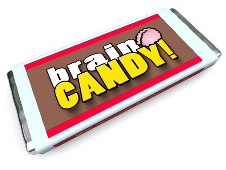 A candy bar with the words Brain Candy on the package wrapper to symbolize brainstorming, ideas, thoughts, other concepts related to mind power