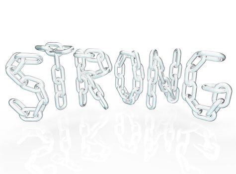 The word Strong in chain links representing strength in partnership, cooperation, teamwork, unity, community and joining together to work toward a common goal