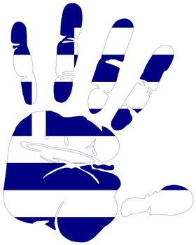 Handprint in the colors of flag of Greece