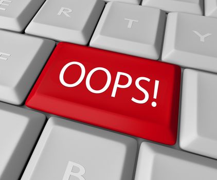 The word Oops on a red computer keyboard allowing you to catch a mistake and edit, correct or erase your error or wrong fact to make it right