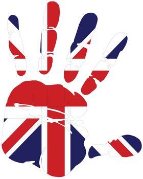 Hand print of great britain with the flag of Great britain