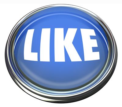 A round blue button with the word Like to indicate your approval or enjoyment of a website, social network, remark