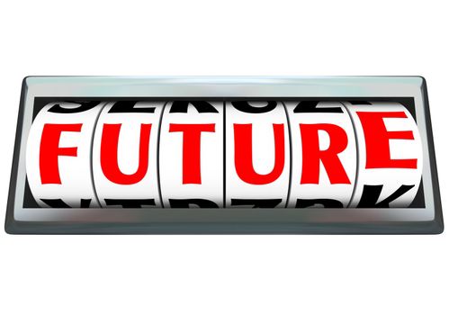 The word Future on dials of an odometer or slot machine changing as time marches on and new opportunity lies ahead for you to succeed and reach your destiny or fate