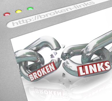 A web browser window shows connected chain links broken to represent broken hyperlinks and hotlinks