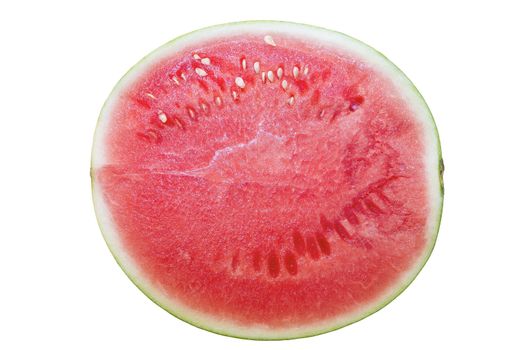 Seedless Watermelon Half Top View Isolated on White Background