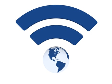Blue WiFi symbol with planet Earth isolated on white background. Elements of this image furnished by NASA.