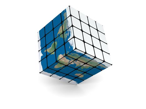 Concept of planet Earth made of cubes, isolated on white background. Elements of this image furnished by NASA.
