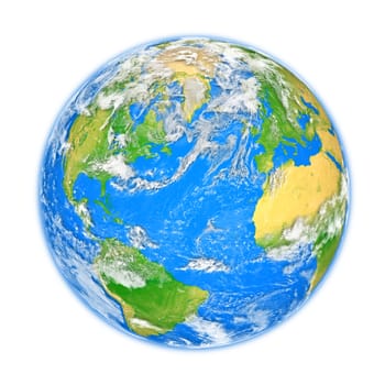 Planet Earth with clouds isolated on white background. Elements of this image furnished by NASA.