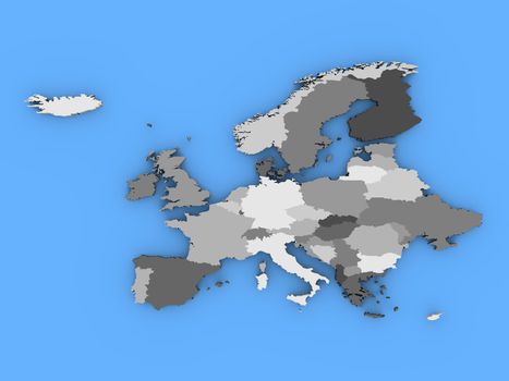 Political map of Europe isolated isolated on blue background