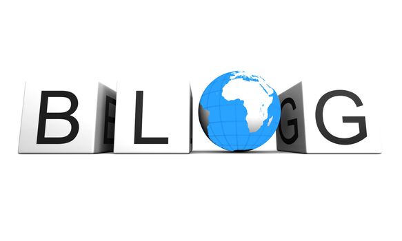 Concept of global blog isolated on white background. Elements of this image furnished by NASA.