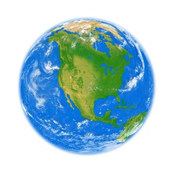 North America on planet Earth isolated on white background. Elements of this image furnished by NASA.
