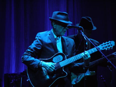 FLORENCE, SEPTEMBER 1ST: Leonard Cohen sings in front of a big audience for his only Italian date of the tour in Florence, piazza Santa Croce on September 1st, 2010.
