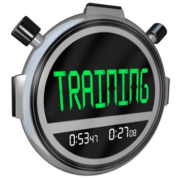 A stopwatch with the word Training representing the practice and preparation you must make when trying to train for a big event or sporting competition