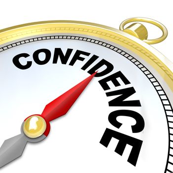 A compass with the word Confidence leads you to success by finding your inner strength needed to direct you to reaching your goals in life