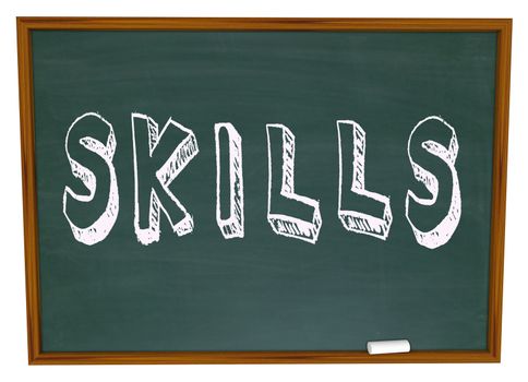 Learn New Skills Word on Chalkboard encouragement to take training course to improve yourself and succeed in life