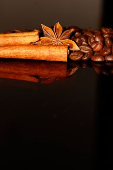 coffee beans with cinnamon and star anise