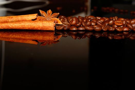 coffee beans with cinnamon and star anise