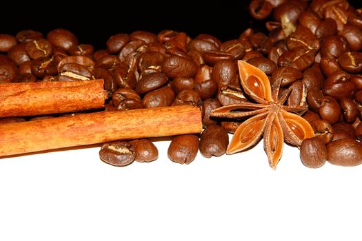 coffee beans with cinnamon and star anise