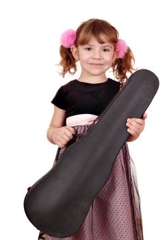 little girl holding violin case