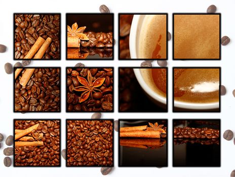 collage (collection) background of different coffee motives