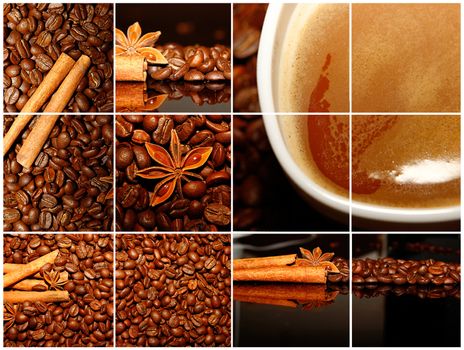 collage (collection) background of different coffee motives