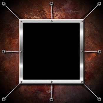 Empty metallic frame on a grunge brown background
