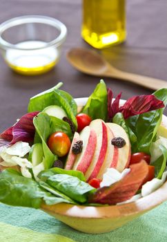 Apple,cherry tomato  with raisin and spinach salad