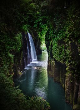 Beautiful gorge Takachiho with a blue river and waterfall, Japan - Kyushu island