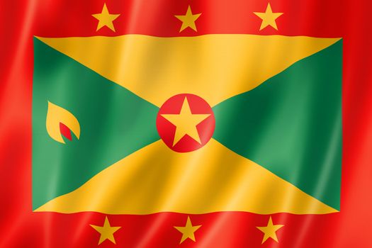 Grenada flag, three dimensional render, satin texture