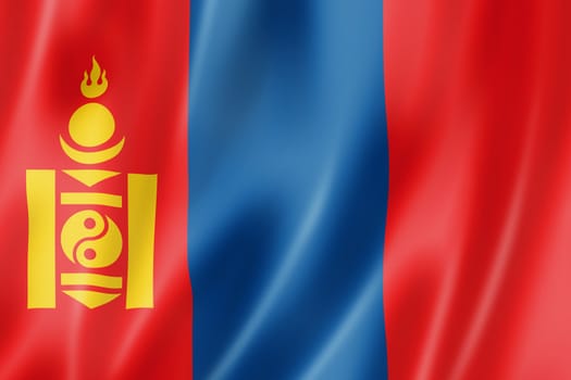 Mongolia flag, three dimensional render, satin texture