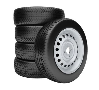 3d tires isolated on white background, no shadow