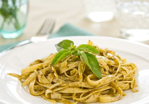 Fettuccine with pesto and basil