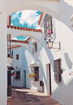 Street Andalusia in Poble Espanyol (traditional architectural complex) in Barcelona, Spain 