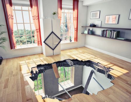 broken  floor of a residential apartment (illustrated concept)