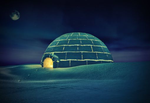 Igloo  at night ( 3D and hand-drawing elements combined.)