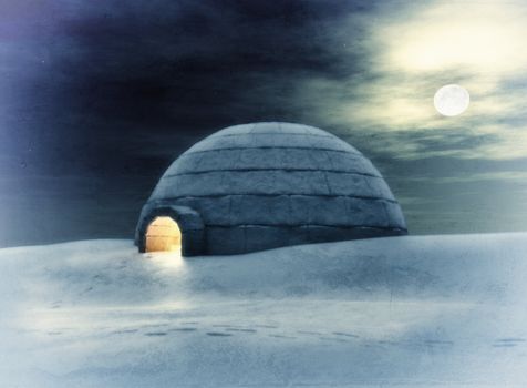 Igloo  at night ( 3D and hand-drawing elements combined.)