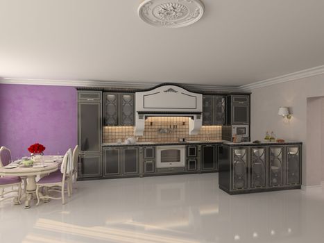 luxury kitchen interior in classic style (3D rendering) 