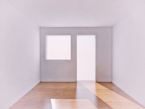 White Room Interior with parquet floor (3D)