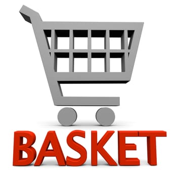 Basket sign with shopping trolley symbol isolated on white background